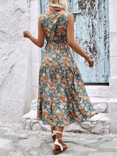 Fashion Casual Ladies Button Sleeveless Floral Print Dress - Image 3