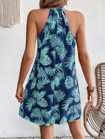 Women's Woven Halter Leaf Print Sleeveless Dress - Image 4