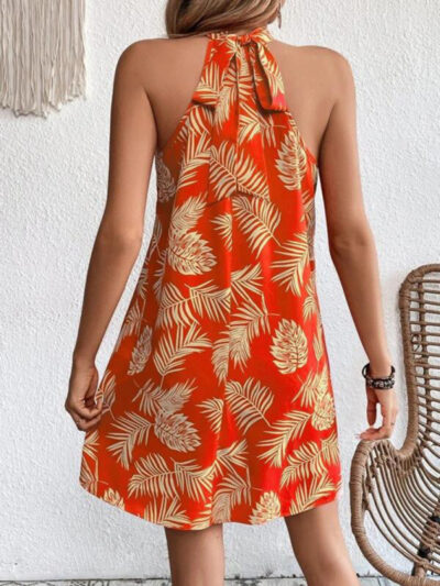 Women's Woven Halter Leaf Print Sleeveless Dress - Image 10