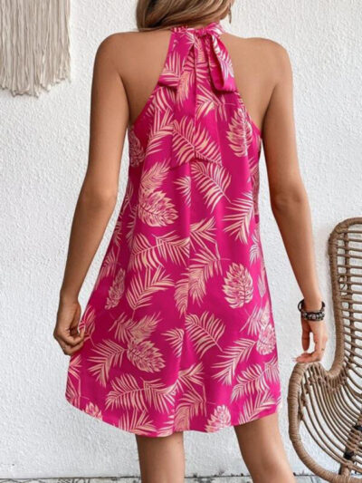 Women's Woven Halter Leaf Print Sleeveless Dress - Image 8