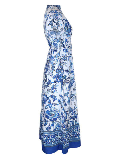 Fashion Blue Printed Slim Dress - Image 3