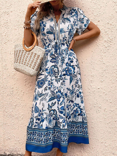 Fashion Blue Printed Slim Dress