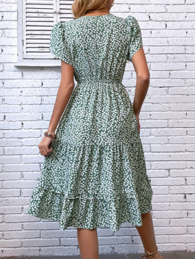 Women's Fashion Green Printed Dress - Image 4