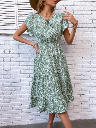 Women's Fashion Green Printed Dress - Image 3