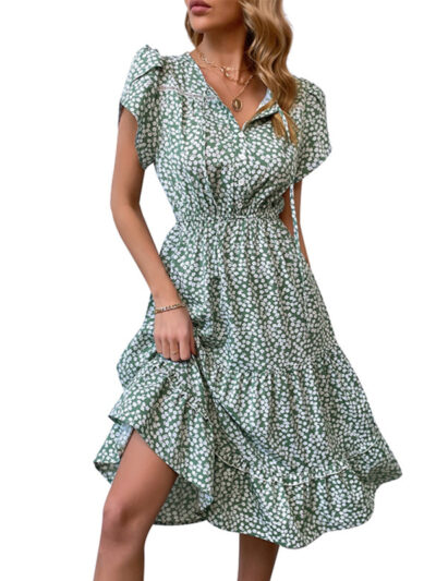 Women's Fashion Green Printed Dress - Image 2