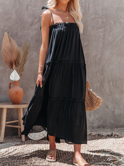 Women's solid color suspender midi skirt - Image 7