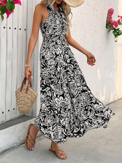 Ladies comfortable halterneck sleeveless high waist long dress - Image 2