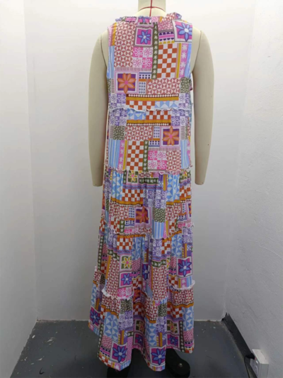 Ladies printed round neck long dress - Image 2