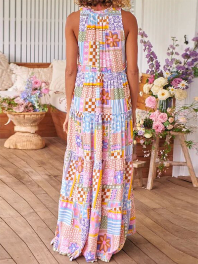 Ladies printed round neck long dress - Image 5