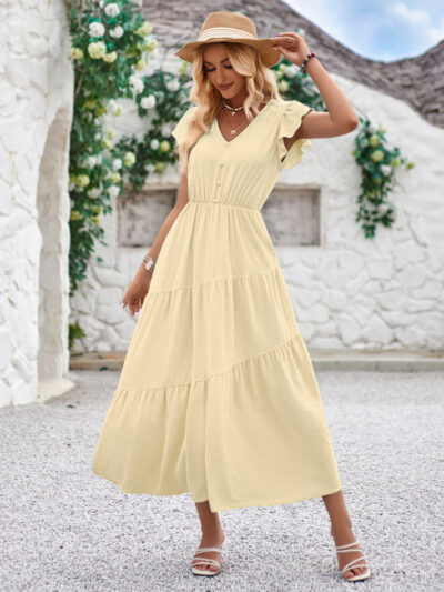 Women's V-neck ruffle sleeve layered dress - Image 11