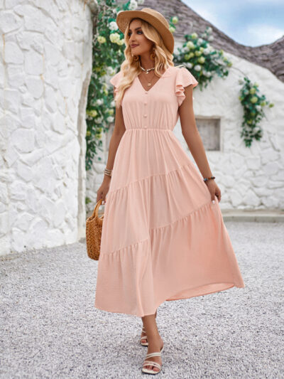 Women's V-neck ruffle sleeve layered dress - Image 5