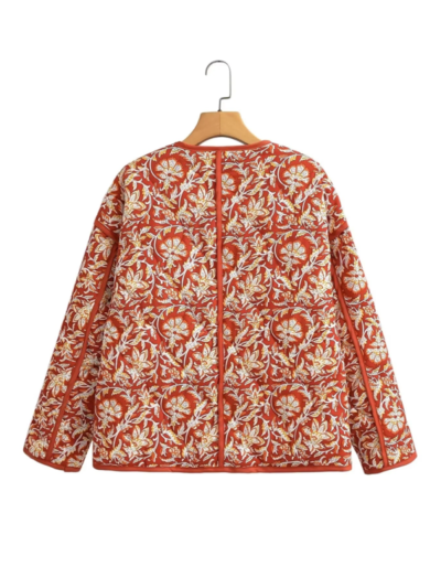 Contrast color casual retro print cotton jacket - Image 8