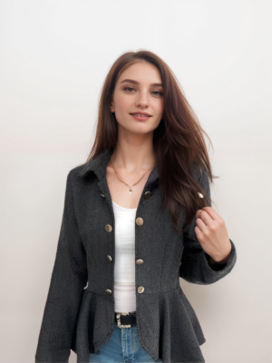 Lapel Jacquard Ruffle Blazer