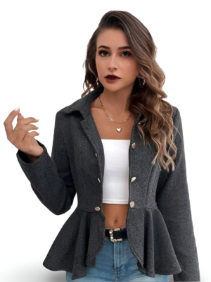 Lapel Jacquard Ruffle Blazer