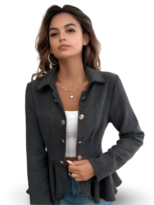 Lapel Jacquard Ruffle Blazer