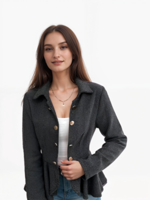 Lapel Jacquard Ruffle Blazer