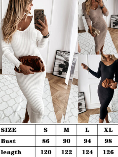 Autumn Winter Solid Long Sleeve Dress - Image 10