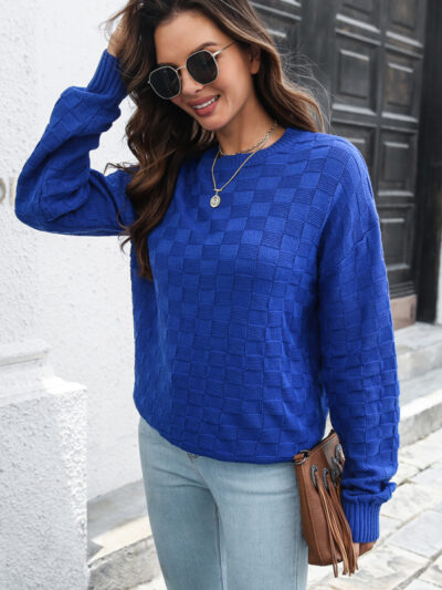 Women's three-dimensional Plaid loose sweater - Image 5