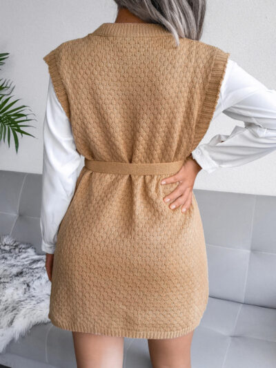 Women's casual belt vest wool skirt knitted dress - Image 18