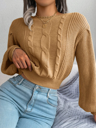 Women's leisure fried dough twist Lantern Sleeve waist knit sweater - Image 12