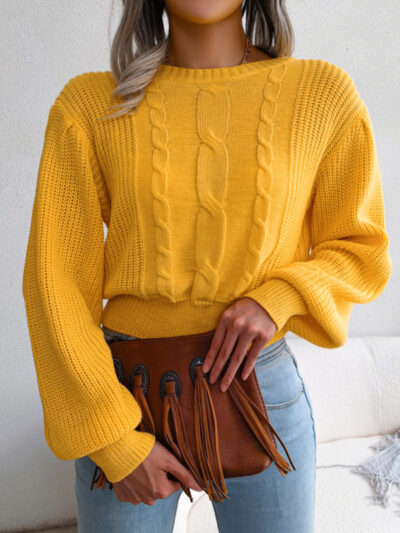 Women's leisure fried dough twist Lantern Sleeve waist knit sweater - Image 8