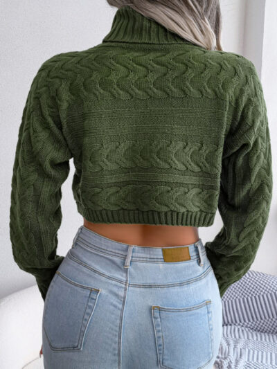 Women's casual fried dough twist long sleeve high neck navel revealing knitted sweater - Image 6