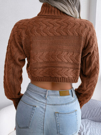 Women's casual fried dough twist long sleeve high neck navel revealing knitted sweater - Image 8