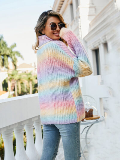 Ladies Rainbow Pullover Turtleneck Long Sleeve Sweater - Image 3