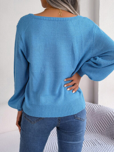 Casual square neck twist lantern sleeve pullover sweater - Image 15