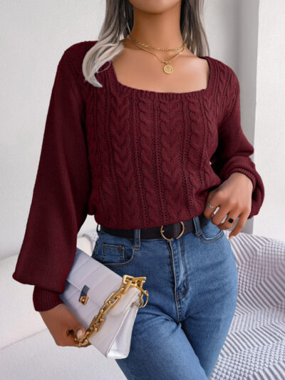 Casual square neck twist lantern sleeve pullover sweater - Image 7