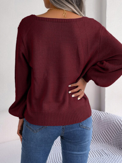 Casual square neck twist lantern sleeve pullover sweater - Image 5