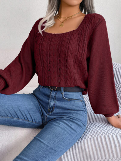 Casual square neck twist lantern sleeve pullover sweater - Image 4