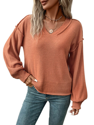 Women's long sleeve solid color sweater - Image 2