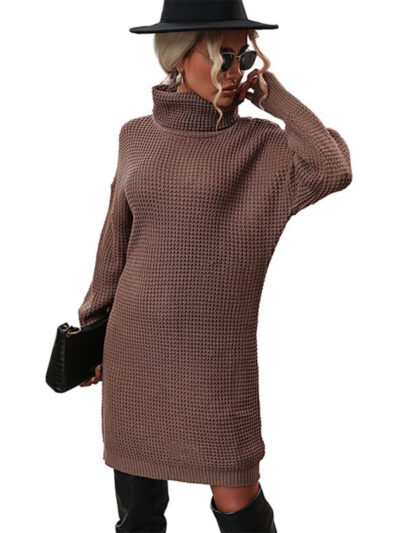 Women's solid color turtleneck sweater dress - Image 2