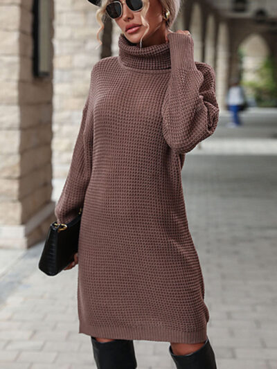 Women's solid color turtleneck sweater dress - Image 4