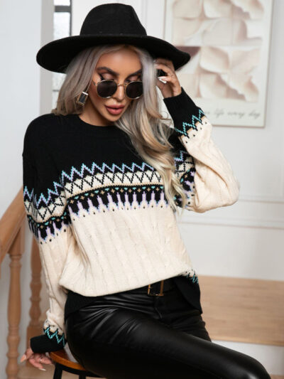 Style putti cable twist retro long-sleeved knitted pullover sweater - Image 3