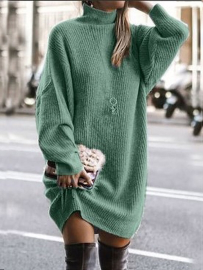 Women's casual loose long-sleeved mid-length sweater dress - Image 3