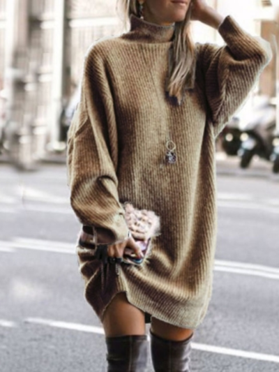 Women's casual loose long-sleeved mid-length sweater dress - Image 2