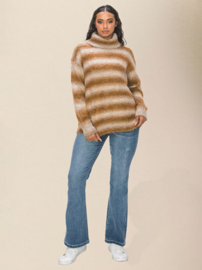 Women's Casual Striped Lapel Drop Shoulder Loose Sweater - Image 5