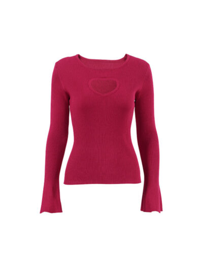 Women's Hollow Round Neck Bell Sleeve Knitted Top - Image 7