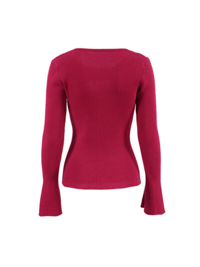 Women's Hollow Round Neck Bell Sleeve Knitted Top - Image 6