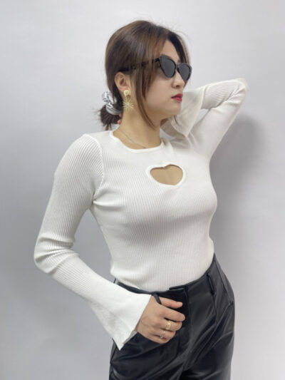 Women's Hollow Round Neck Bell Sleeve Knitted Top - Image 4