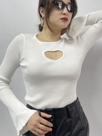 Women's Hollow Round Neck Bell Sleeve Knitted Top - Image 5