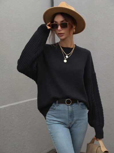 Women's Long Sleeve Thick Knitted Round Neck Twist Rope Top Sweater - Image 19