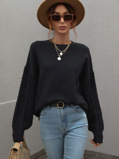 Women's Long Sleeve Thick Knitted Round Neck Twist Rope Top Sweater - Image 18