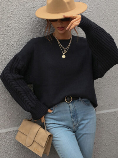 Women's Long Sleeve Thick Knitted Round Neck Twist Rope Top Sweater - Image 4