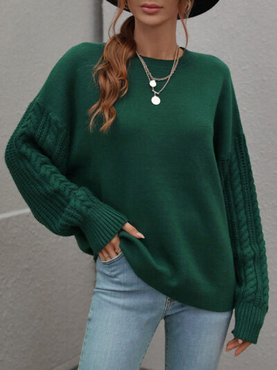 Women's Long Sleeve Thick Knitted Round Neck Twist Rope Top Sweater - Image 25