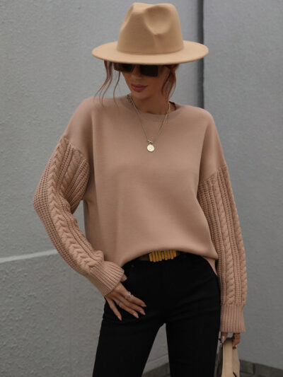 Women's Long Sleeve Thick Knitted Round Neck Twist Rope Top Sweater - Image 10