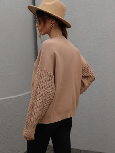 Women's Long Sleeve Thick Knitted Round Neck Twist Rope Top Sweater - Image 13