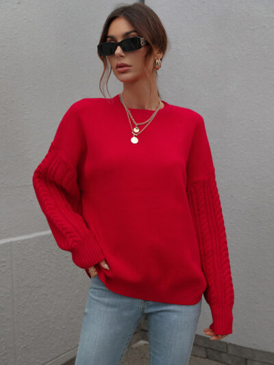 Women's Long Sleeve Thick Knitted Round Neck Twist Rope Top Sweater - Image 8